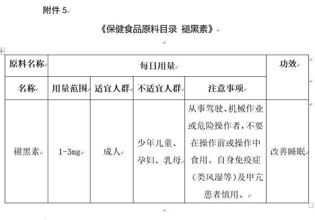 保健食品原料目录-褪黑素